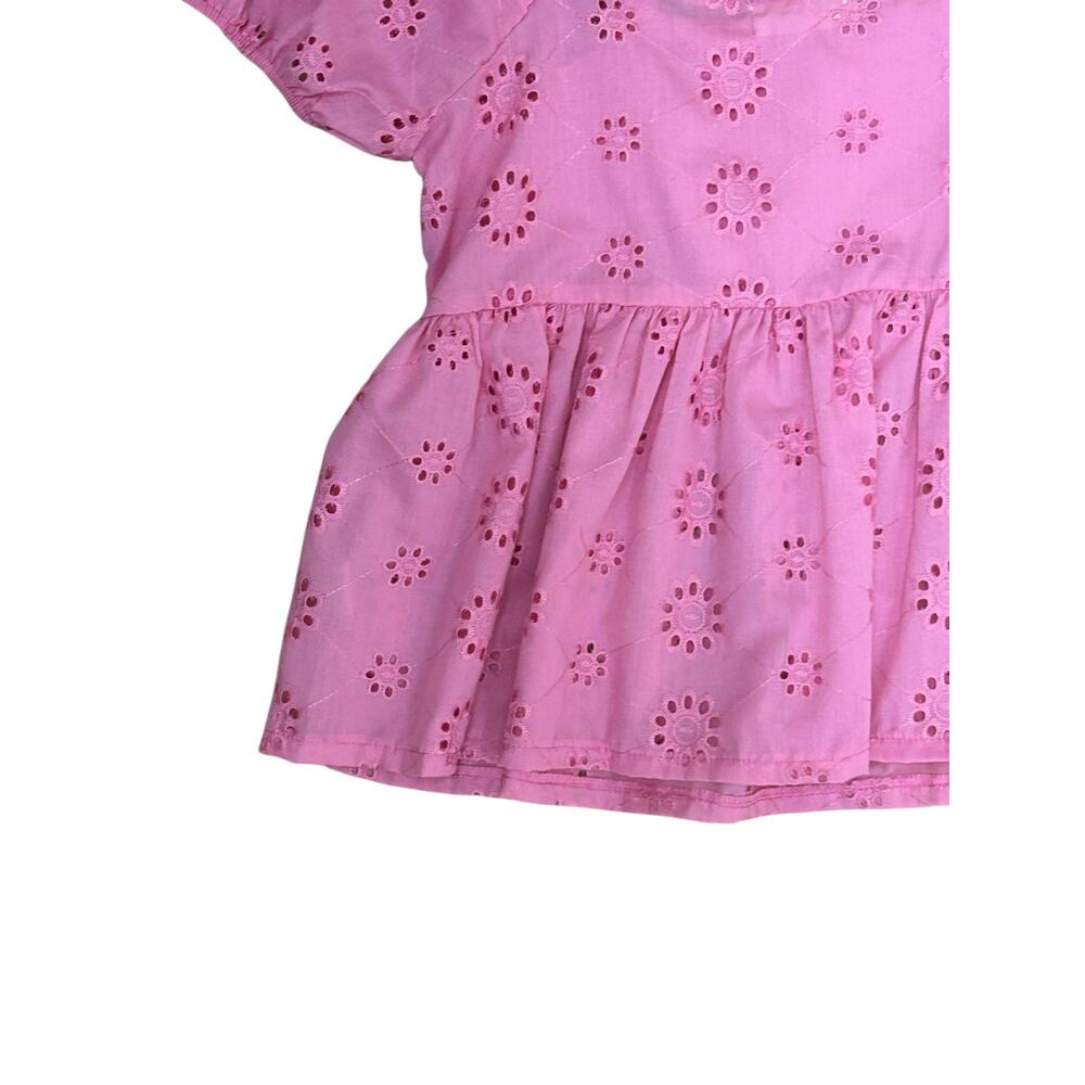 Altar’d State Pink Eyelet Crop Top Medium Puff Sleeve Cottagecore - Picture 3 of 8
